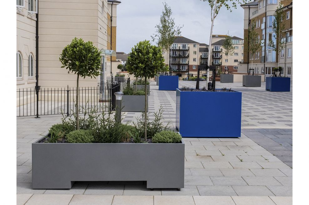 Hamilton Quay, Eastbourne Bespoke Steel Planters, Powder Coated Steel Planters, Planters for